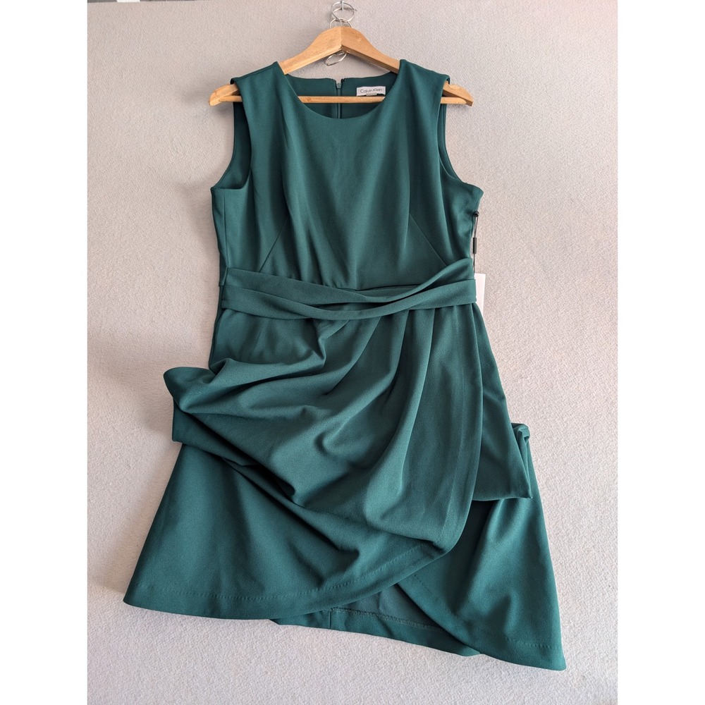 Calvin Klein Malachite Green Sleeveless Faux Wrap Sheath Dress CD2C1U3E Size 10